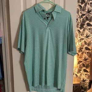 Mint Green Striped Polo Shirt Lightweight Casual